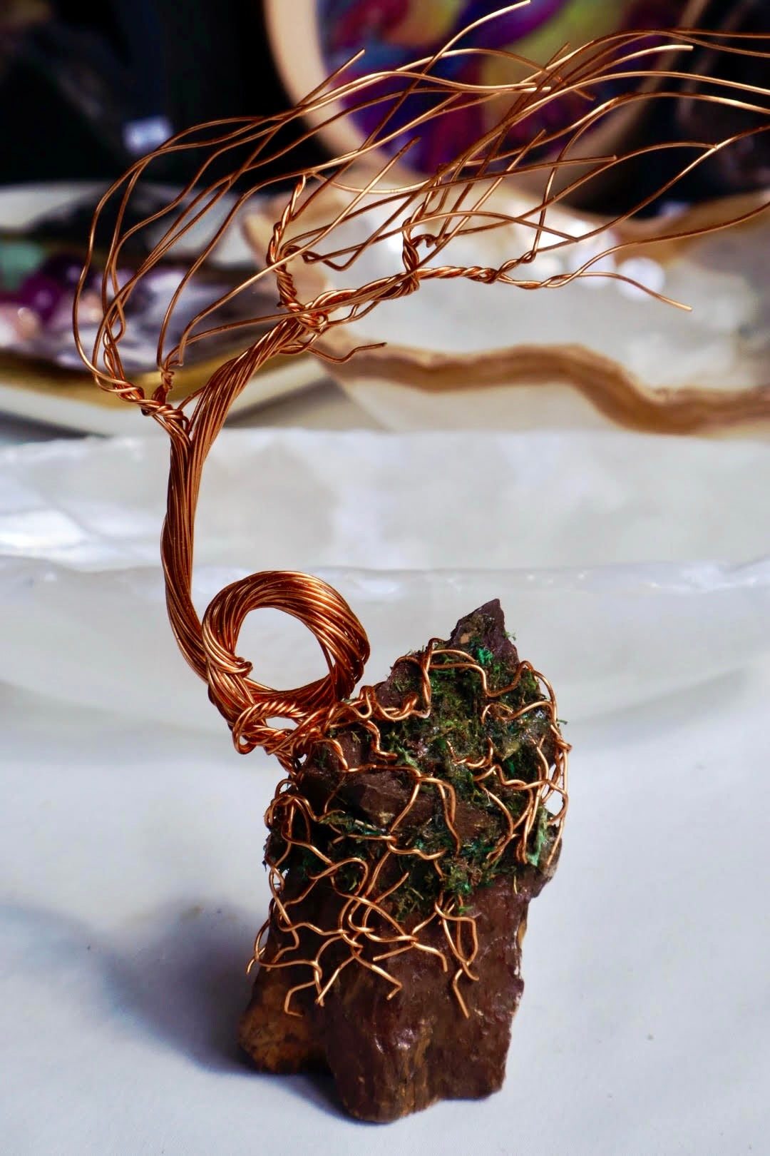 Windswept Bonsai Tree Copper Wire Tree on Ohko Dragon Stone.