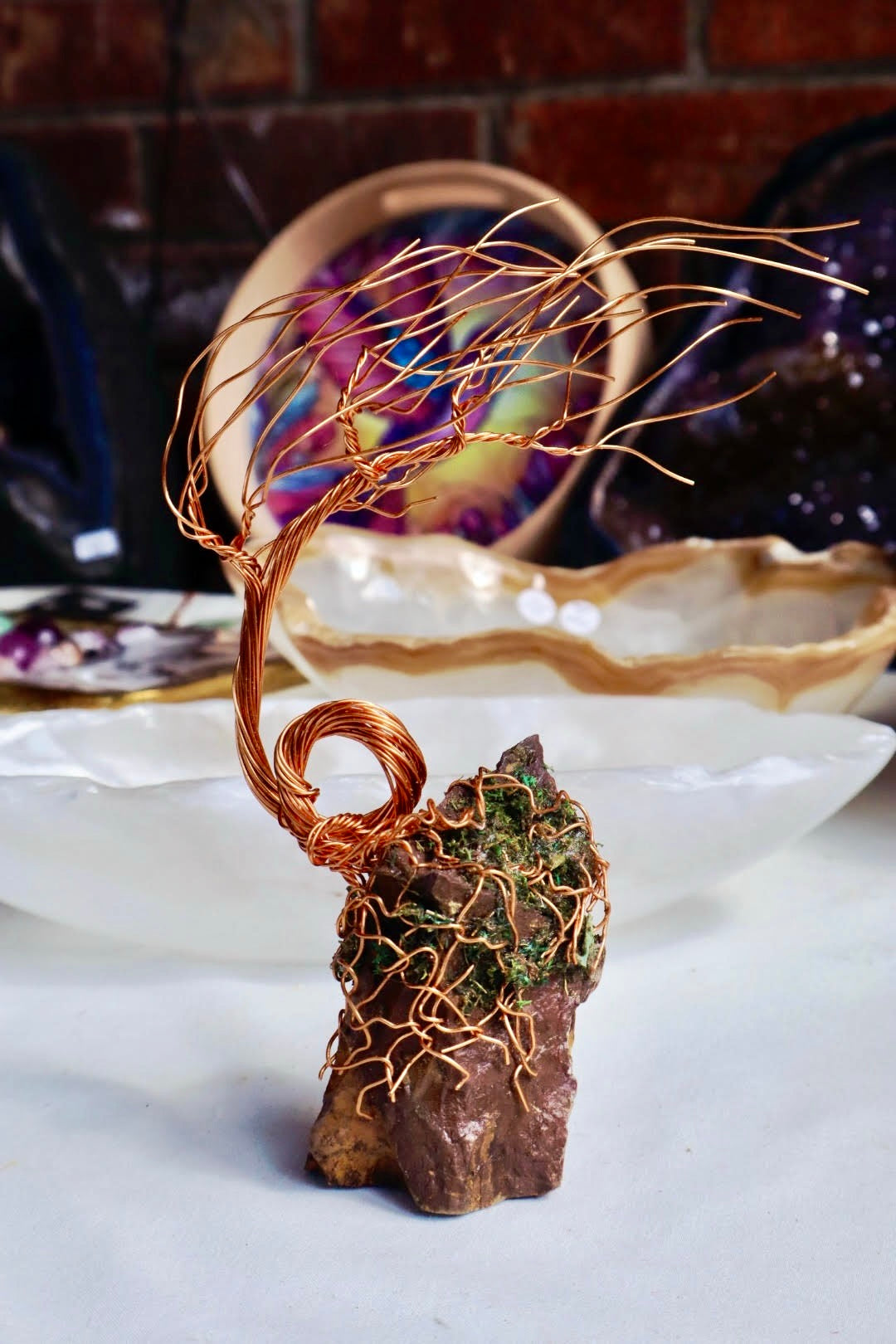 Windswept Bonsai Tree Copper Wire Tree on Ohko Dragon Stone.