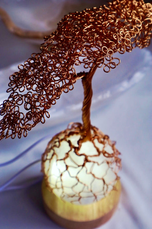 Copper Wire Tree of Life On Selenite Sphere