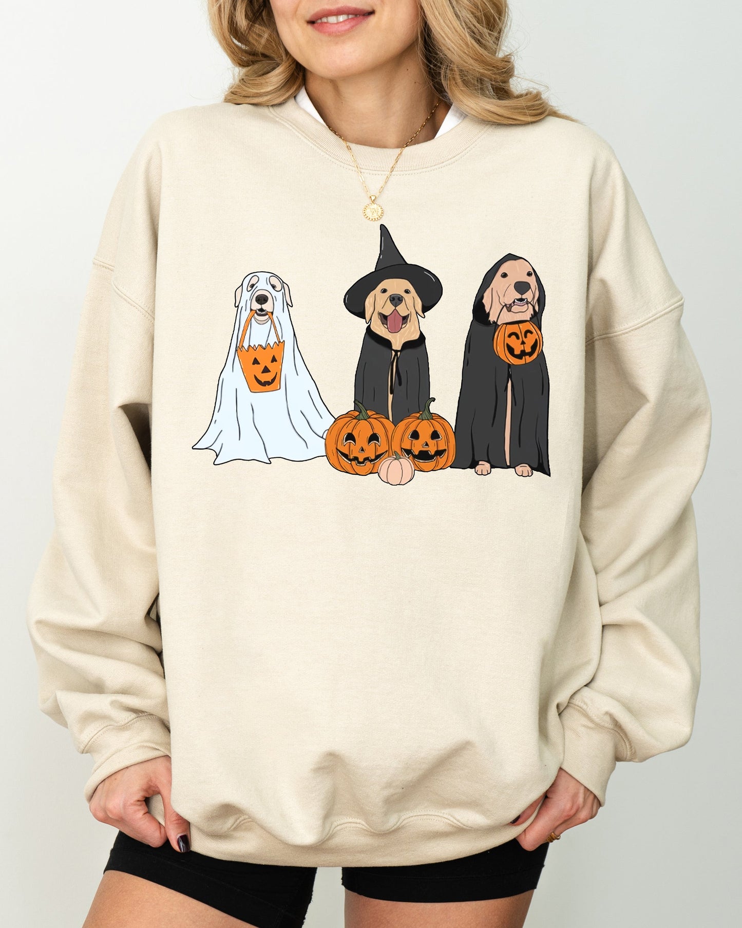 Dog Ghosts Skeleton Pumpkin Spooky Witch Halloween Costume Graphic Meme Design Sweatshirt