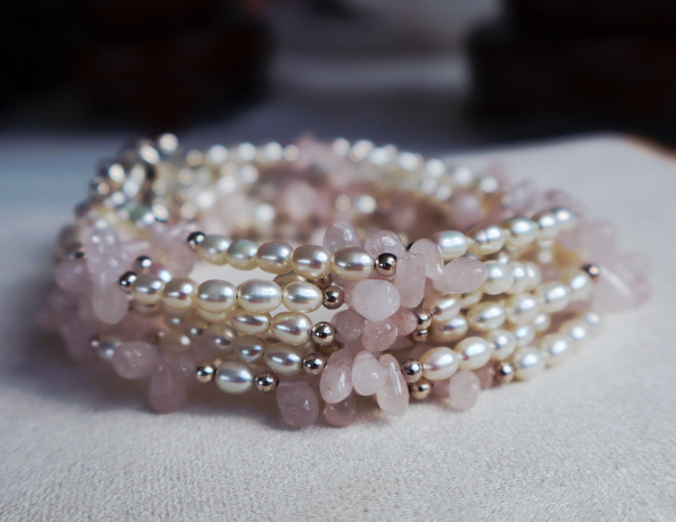 Genuine Fresh Water Pearl / Rose Quartz 925