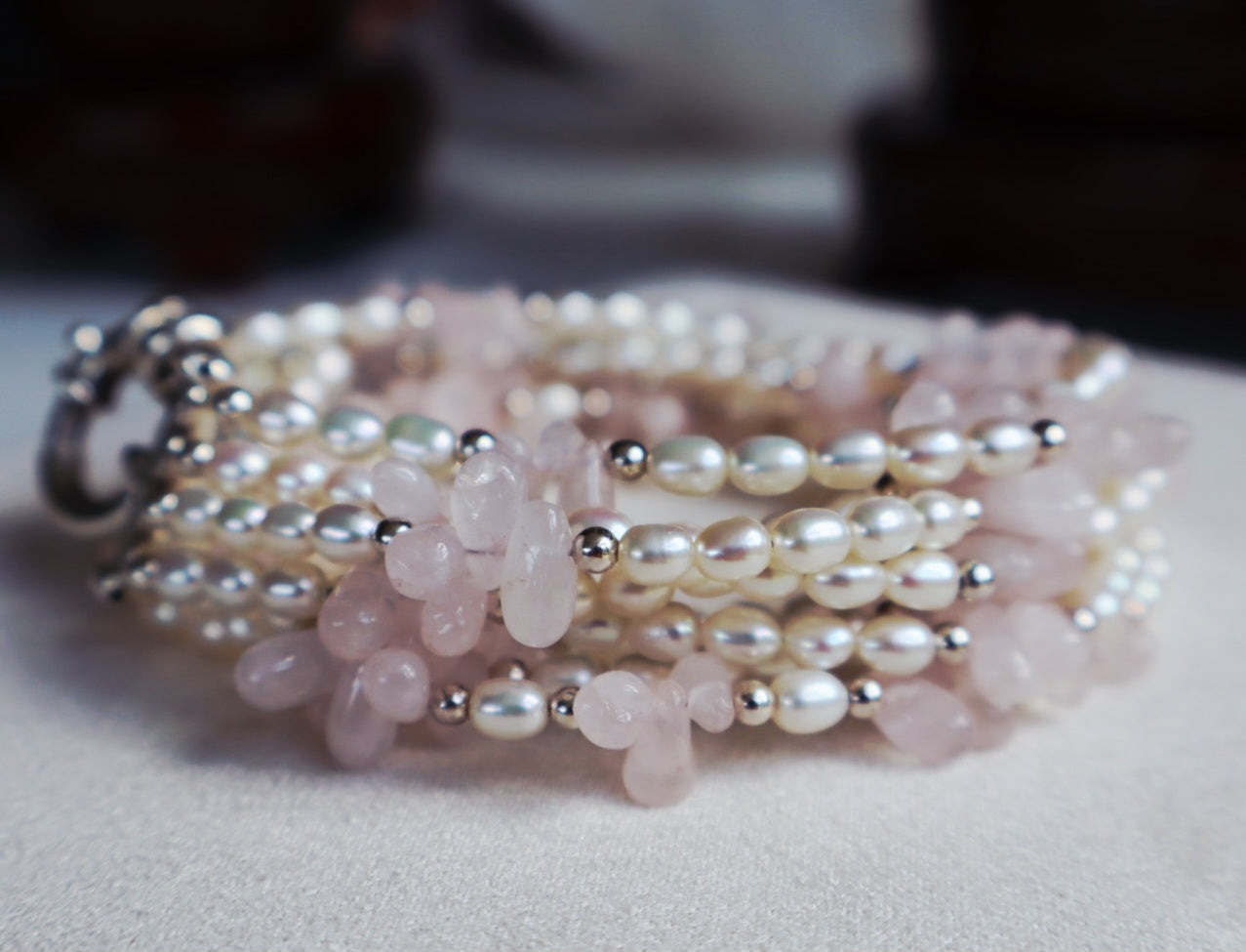 Genuine Fresh Water Pearl / Rose Quartz 925