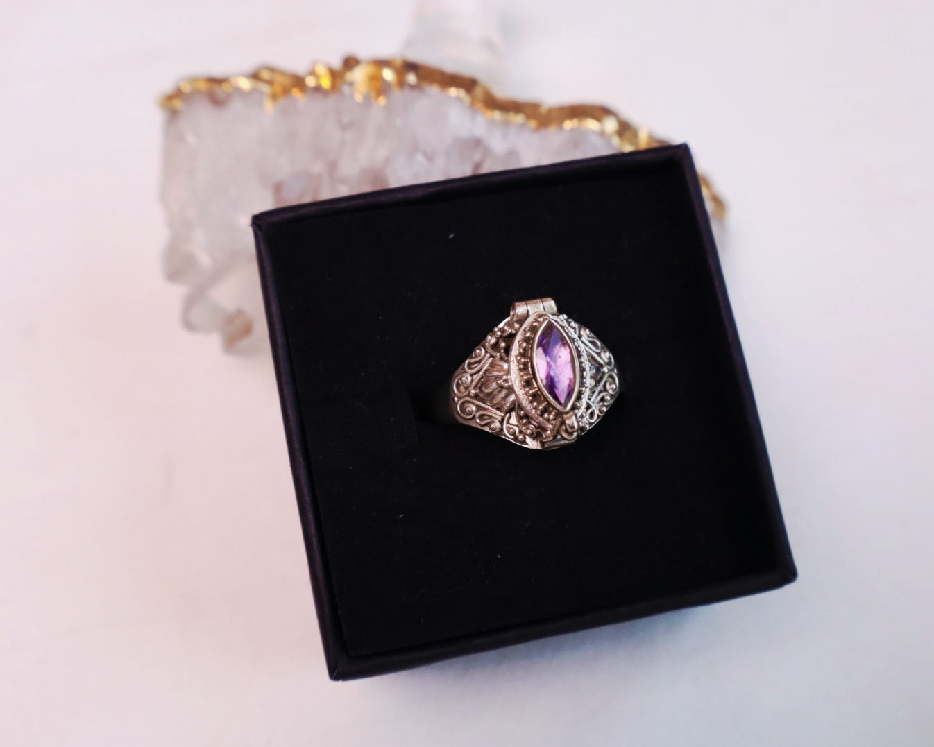 Marquise Faceted Gemstone Sterling Silver Poison Rings (pick your fave)