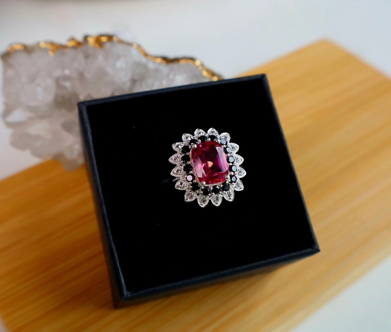 925 Silver Pink Topaz Cluster Stones CocktailRing size 10