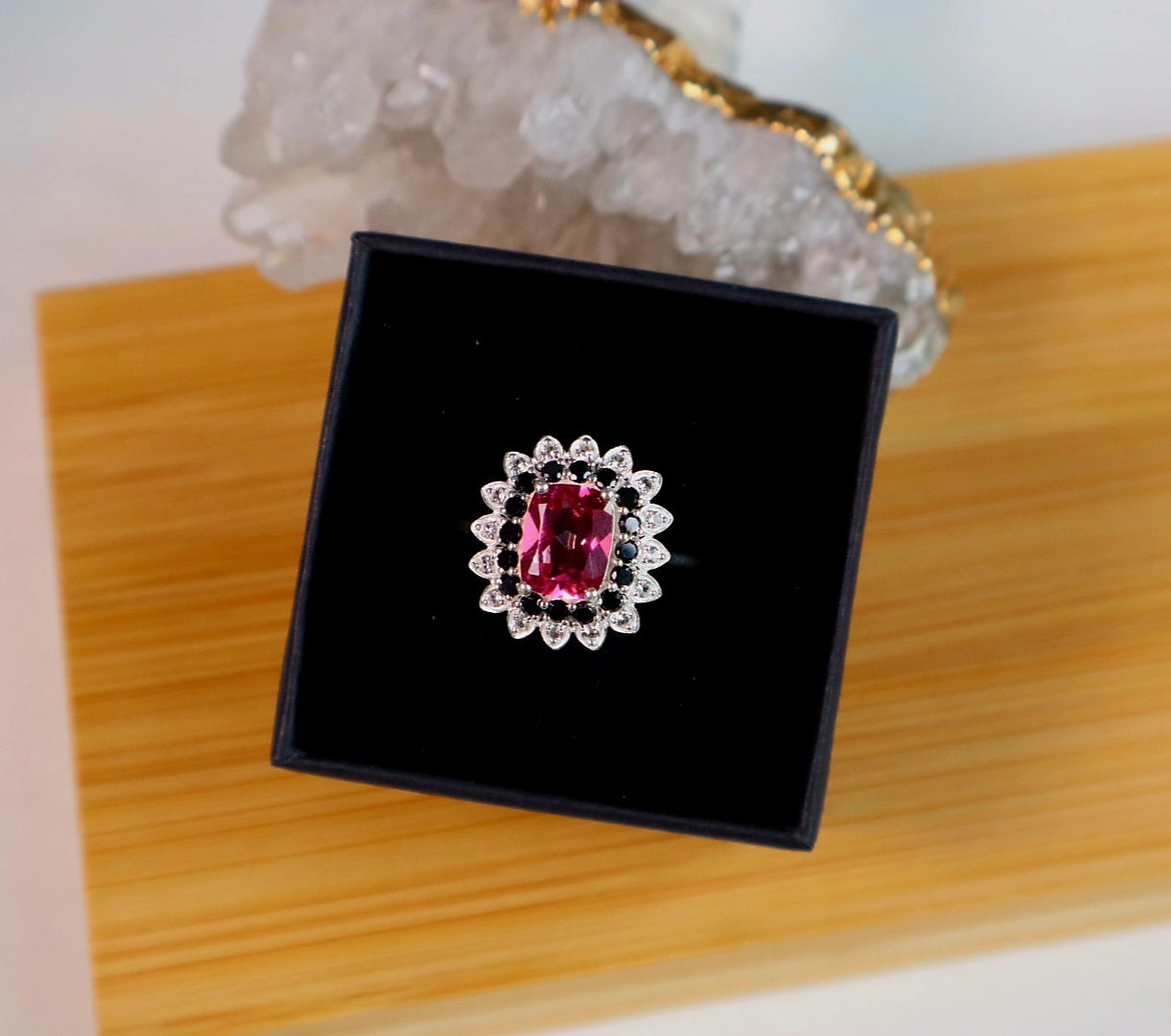 925 Silver Pink Topaz Cluster Stones CocktailRing size 10