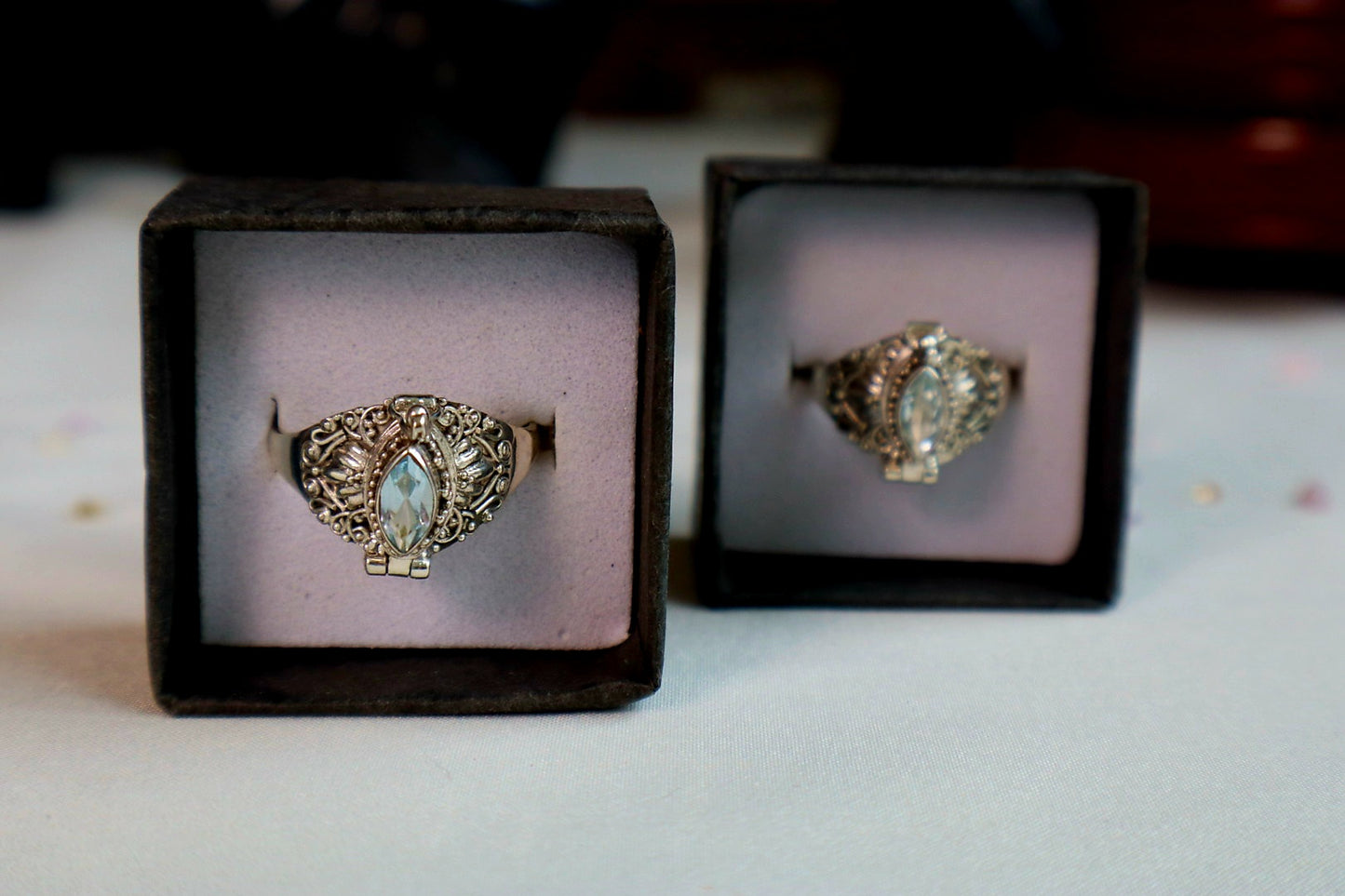 Marquise Faceted Gemstone Sterling Silver Poison Rings (pick your fave)