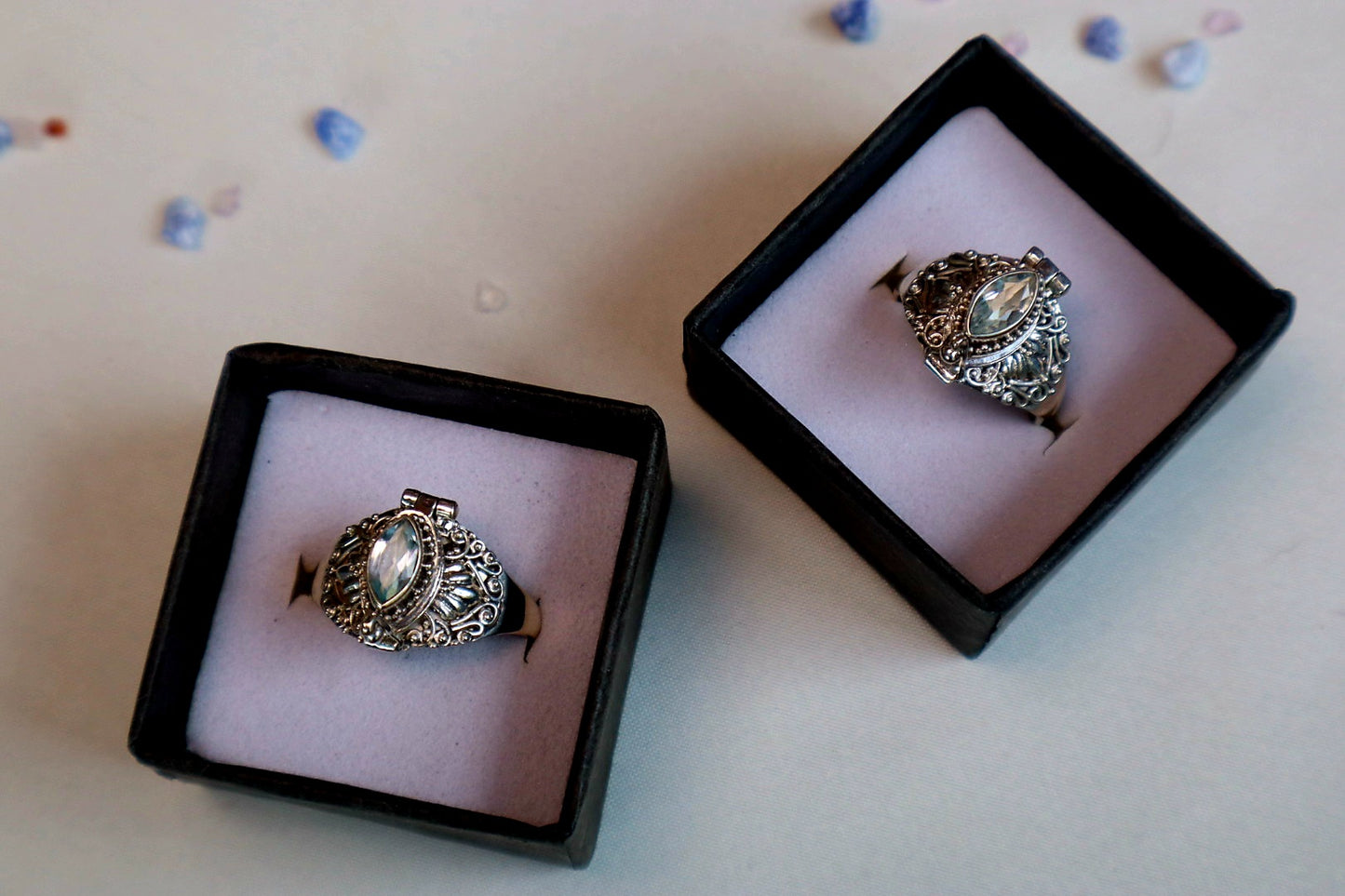 Marquise Faceted Gemstone Sterling Silver Poison Rings (pick your fave)