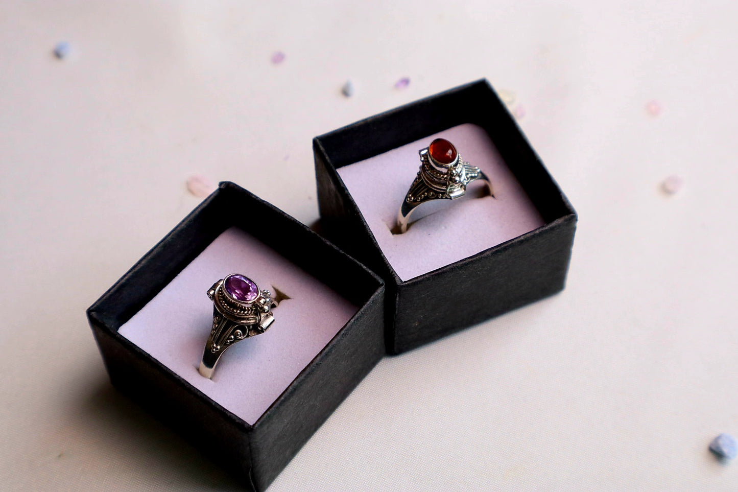 Roman Vessel Poison Rings - Sterling Silver and Gemstone(pick your fave)