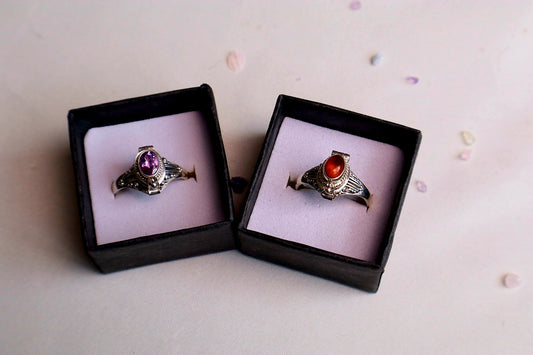 Roman Vessel Poison Rings - Sterling Silver and Gemstone(pick your fave)