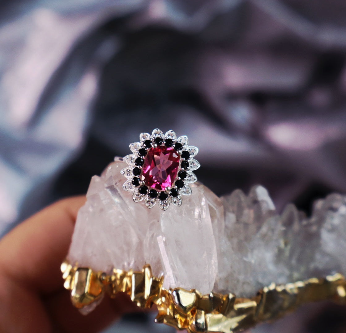 925 Silver Pink Topaz Cluster Stones CocktailRing size 10