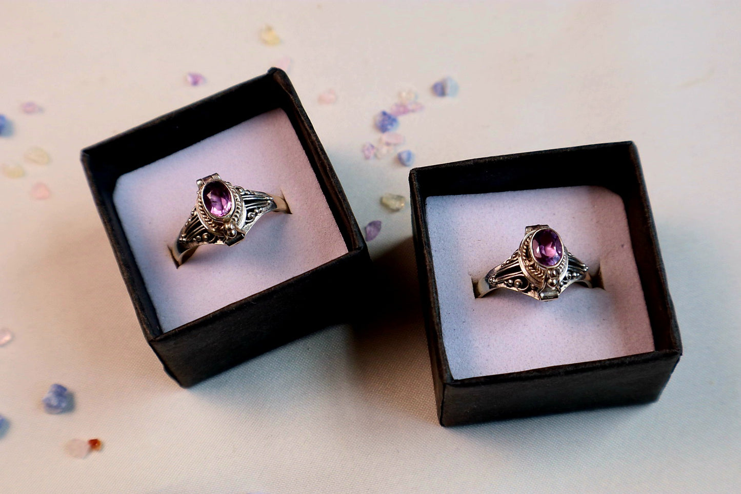 Roman Vessel Poison Rings - Sterling Silver and Gemstone(pick your fave)