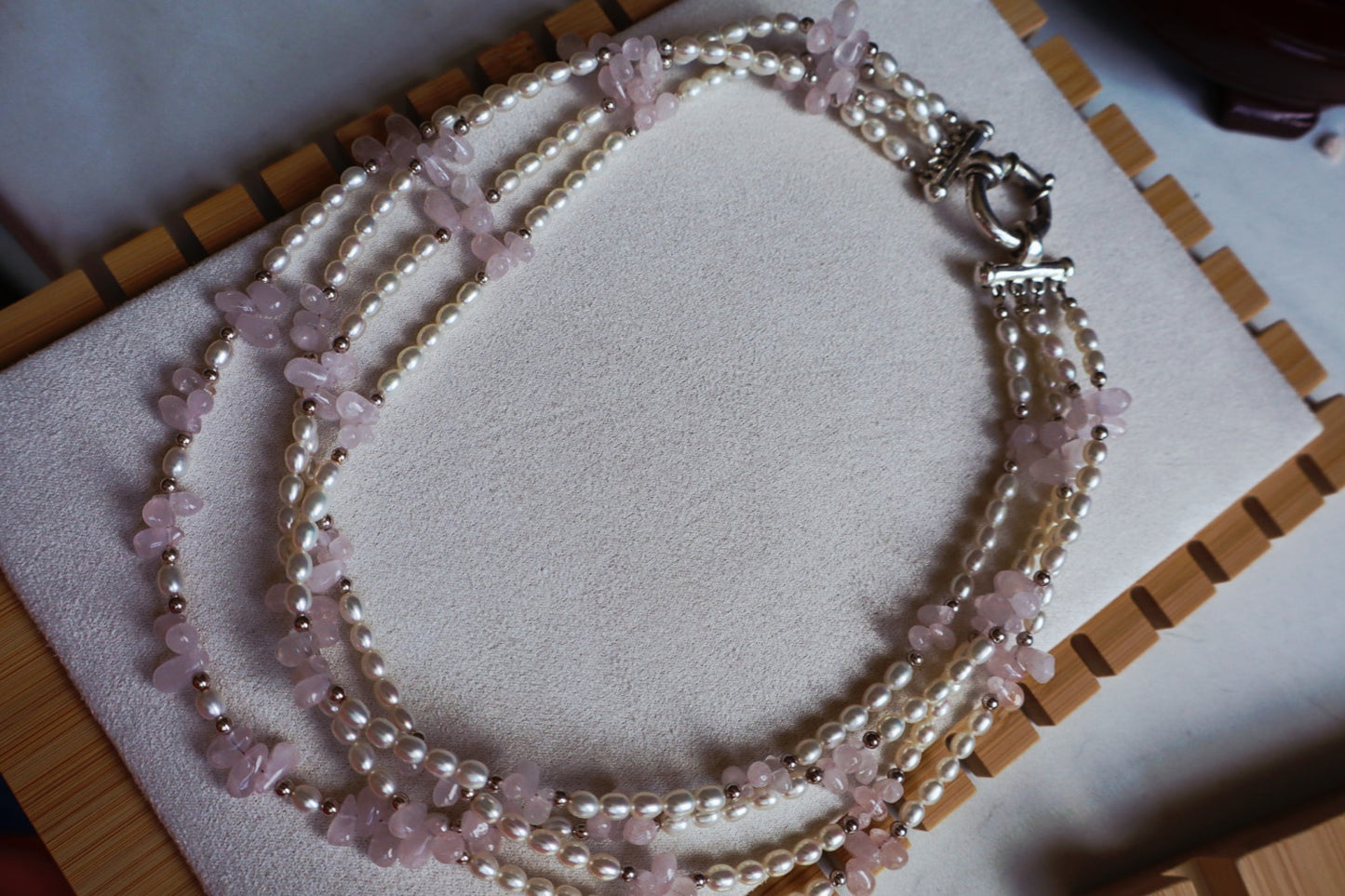 Genuine Fresh Water Pearl / Rose Quartz 925