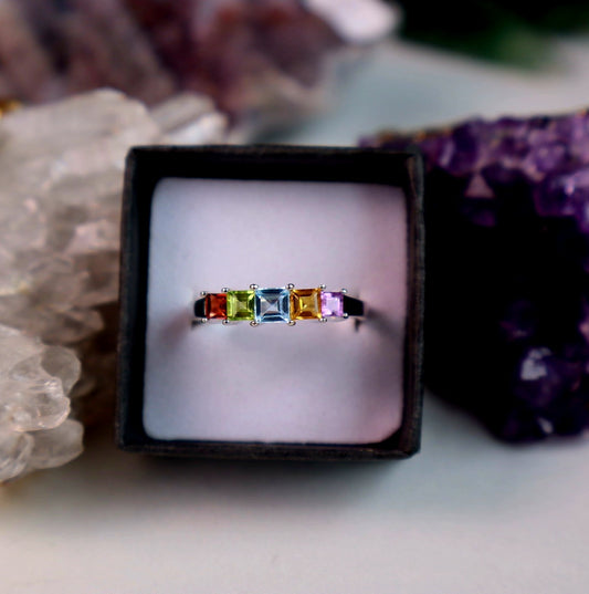 Genuine stones, Sterling Silver Step Ring Size 10