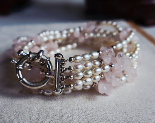 Genuine Fresh Water Pearl / Rose Quartz 925