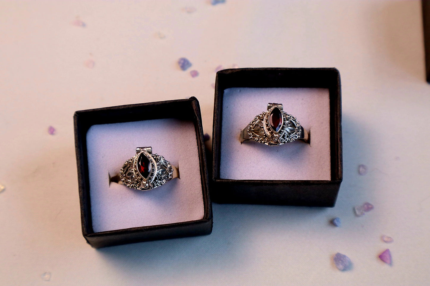Marquise Faceted Gemstone Sterling Silver Poison Rings (pick your fave)