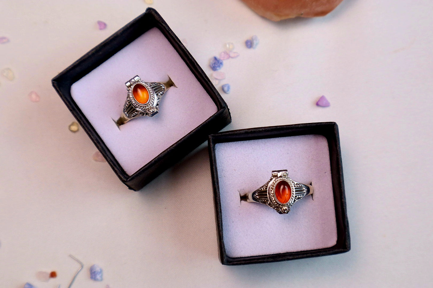 Roman Vessel Poison Rings - Sterling Silver and Gemstone(pick your fave)