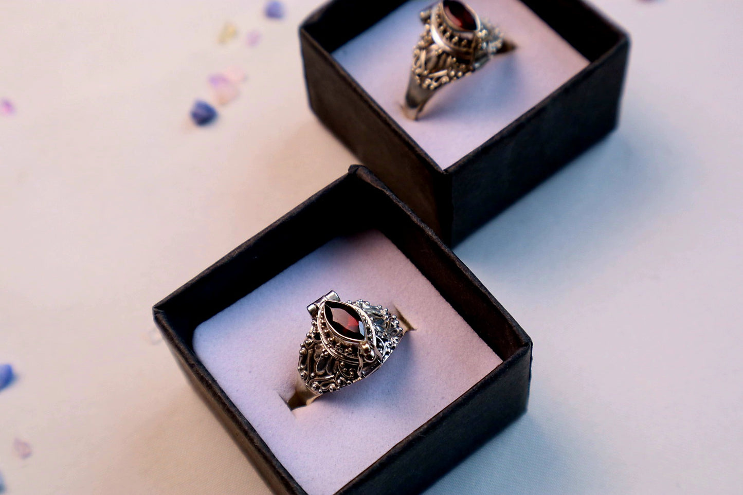 Marquise Faceted Gemstone Sterling Silver Poison Rings (pick your fave)