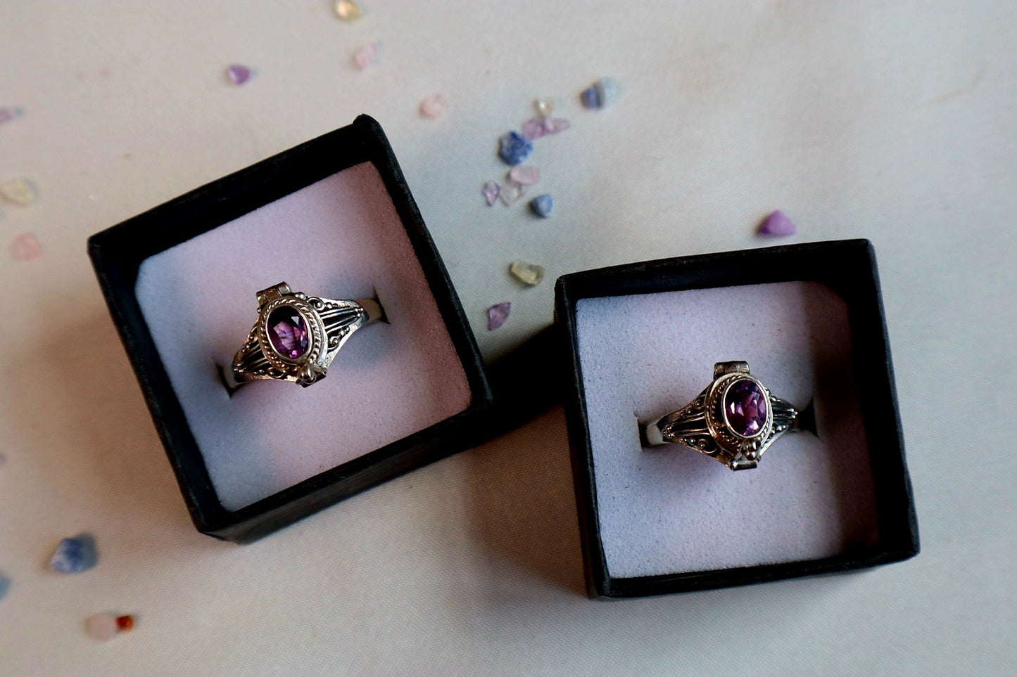 Roman Vessel Poison Rings - Sterling Silver and Gemstone(pick your fave)