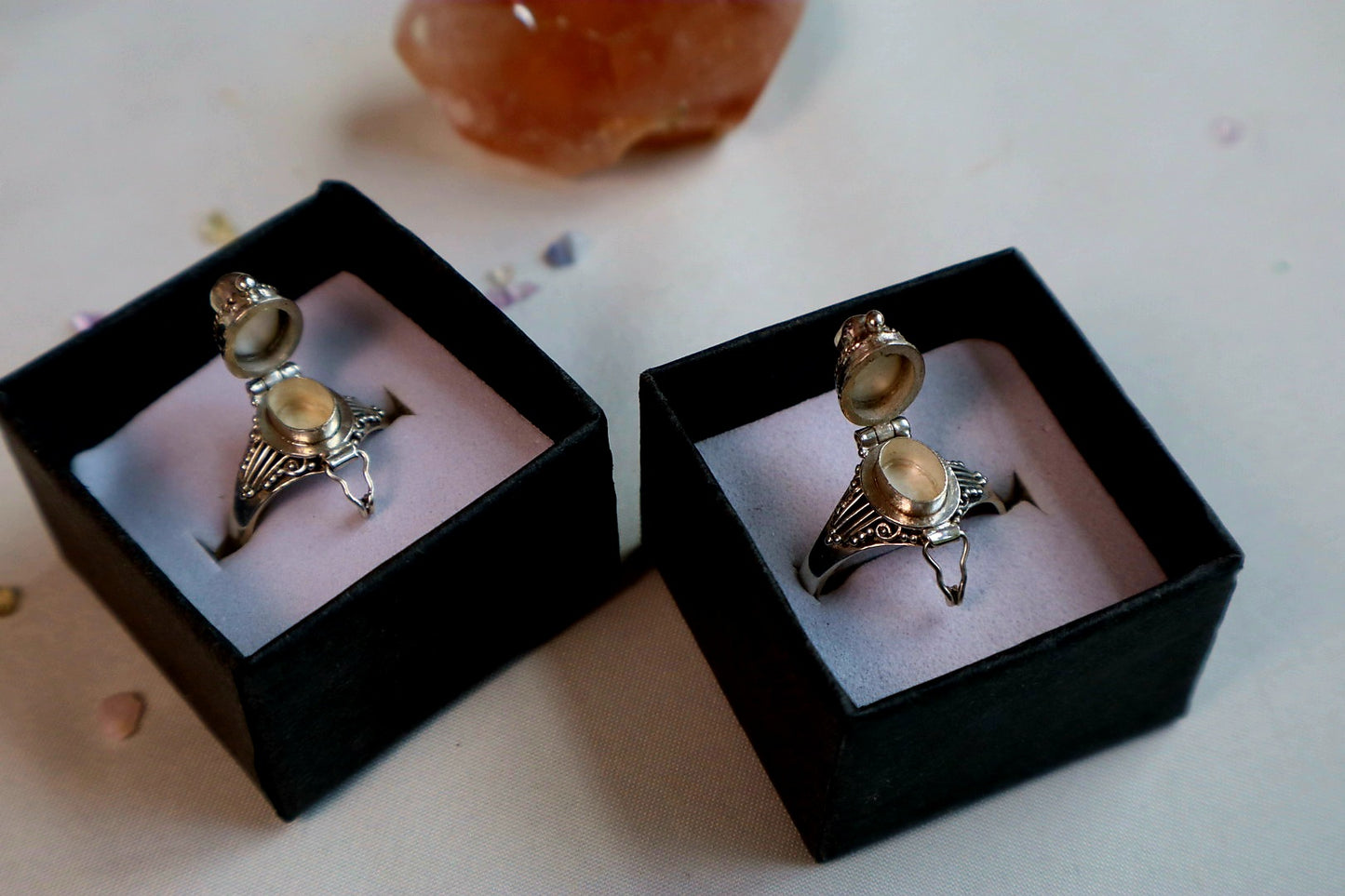 Roman Vessel Poison Rings - Sterling Silver and Gemstone(pick your fave)