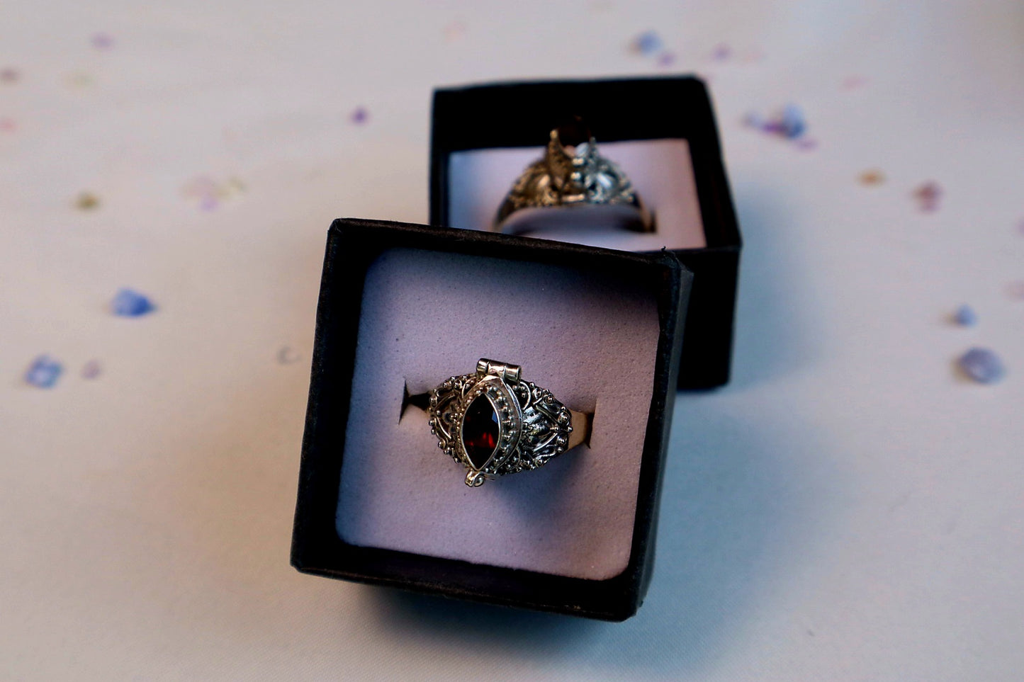 Marquise Faceted Gemstone Sterling Silver Poison Rings (pick your fave)