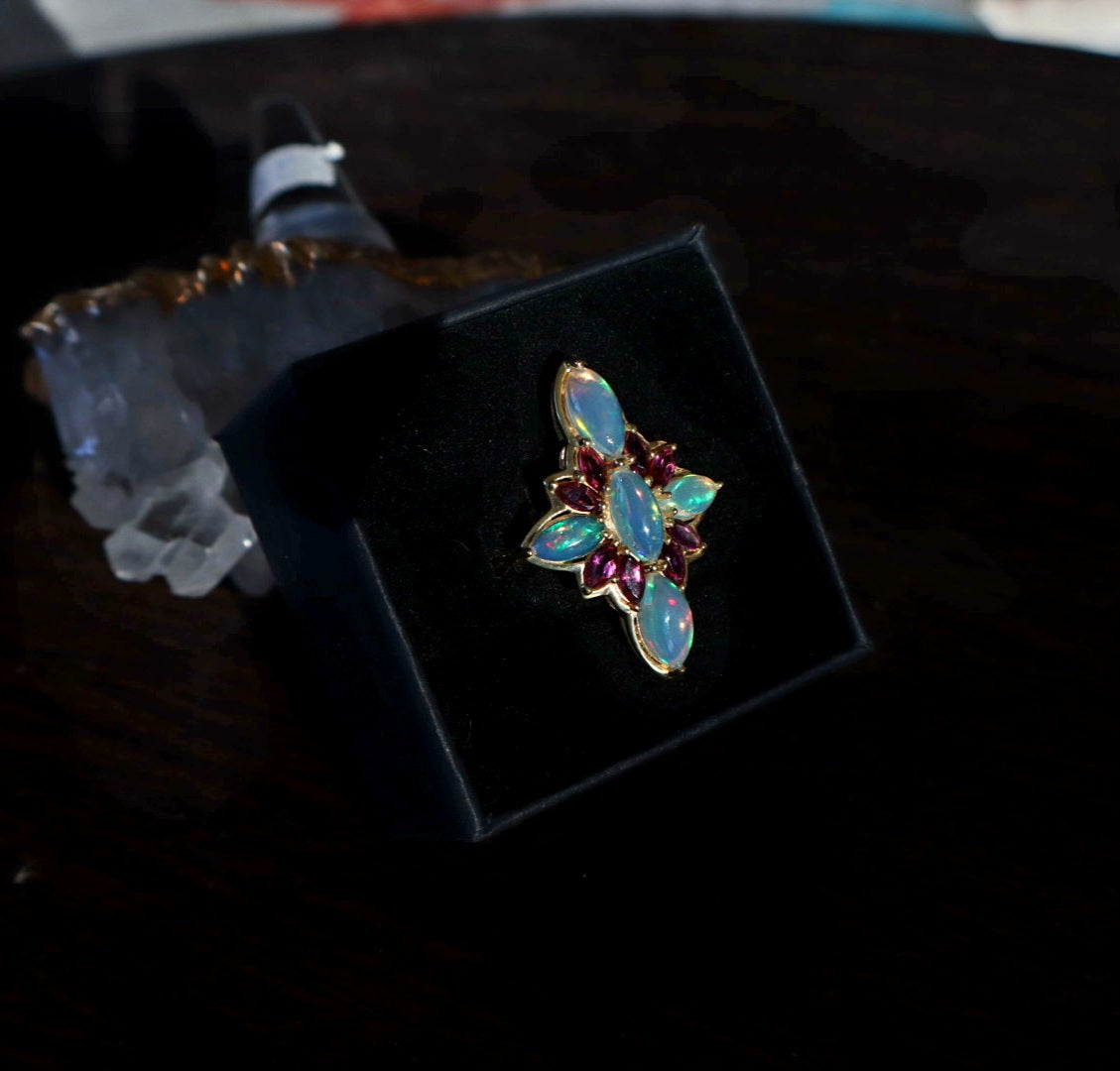 18K Gold Vermiel Over Silver Opal Roselight Cascade Ring size 10