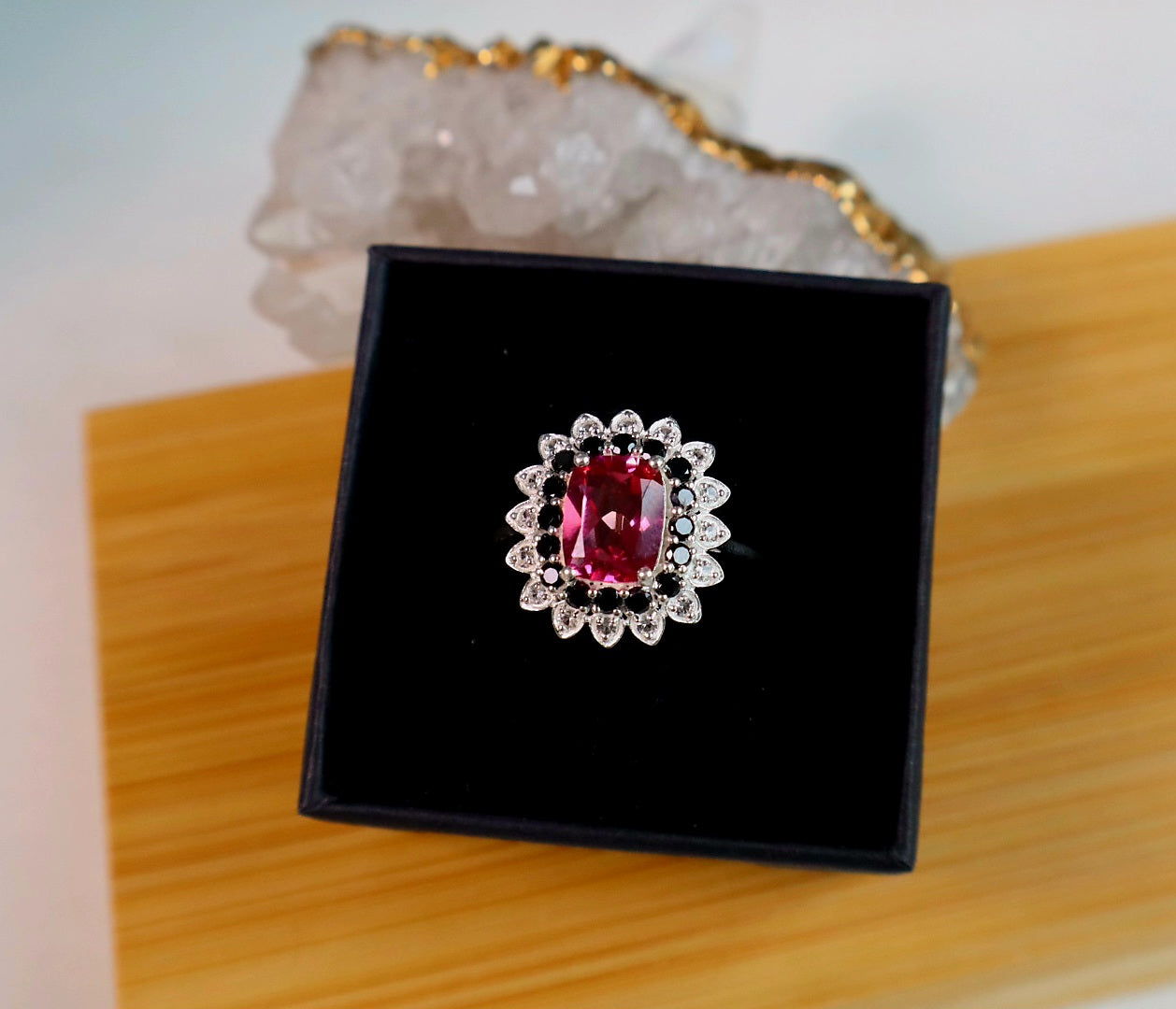 925 Silver Pink Topaz Cluster Stones CocktailRing size 10