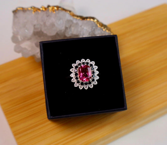925 Silver Pink Topaz Cluster Stones CocktailRing size 10