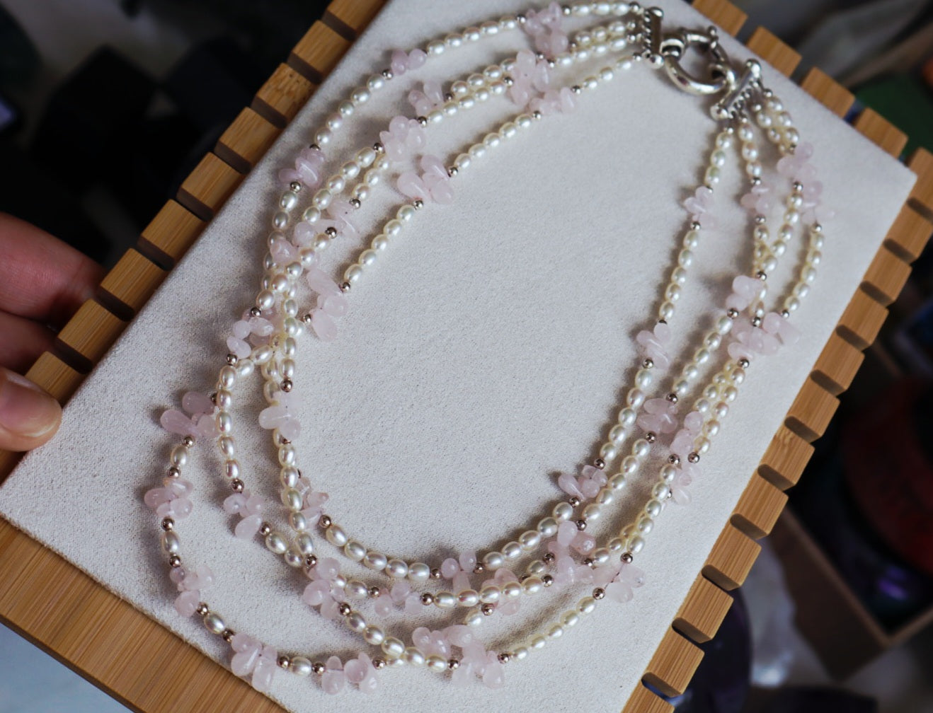 Genuine Fresh Water Pearl / Rose Quartz 925