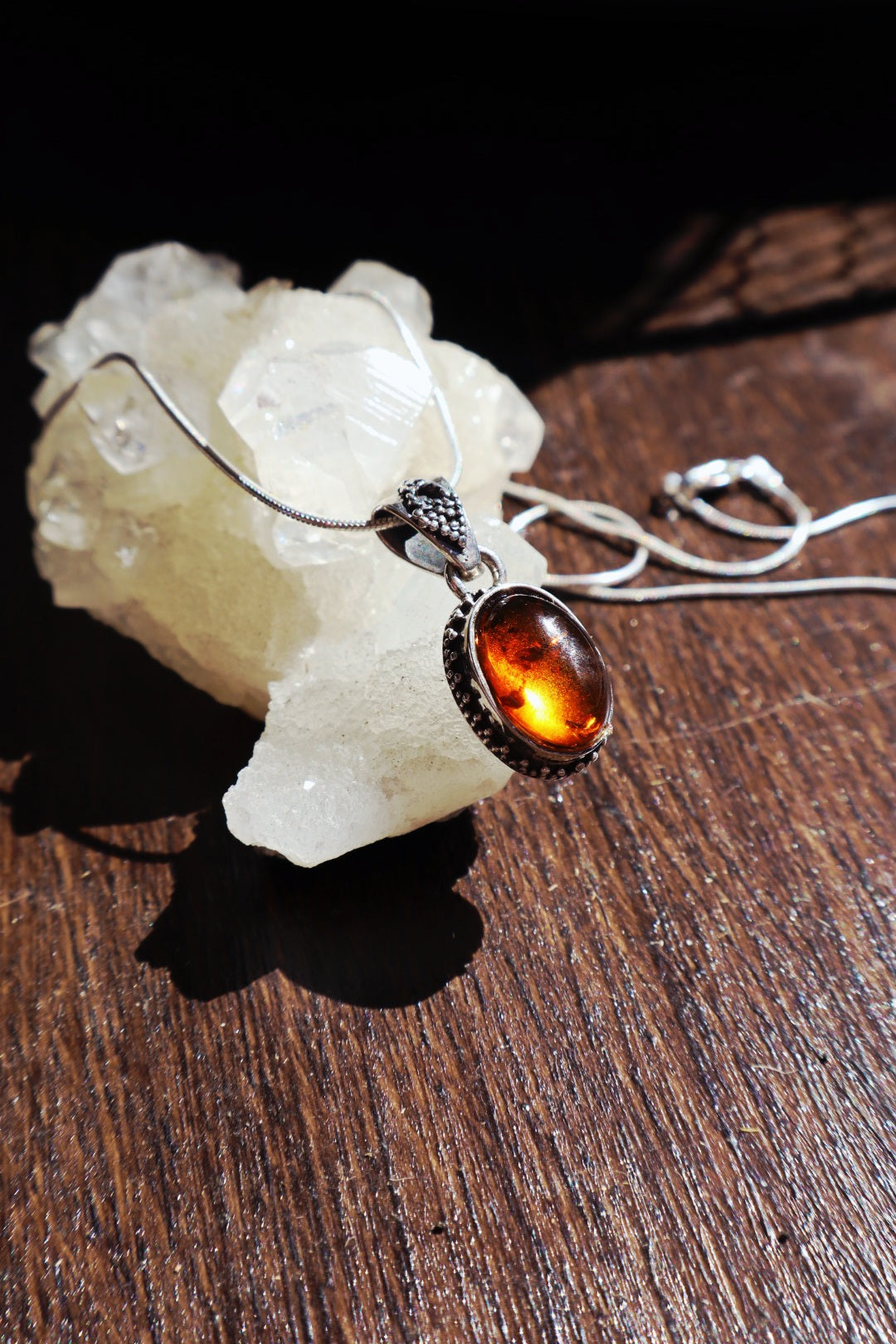 Sterling Silver Medieval Style Amber Jagged necklace