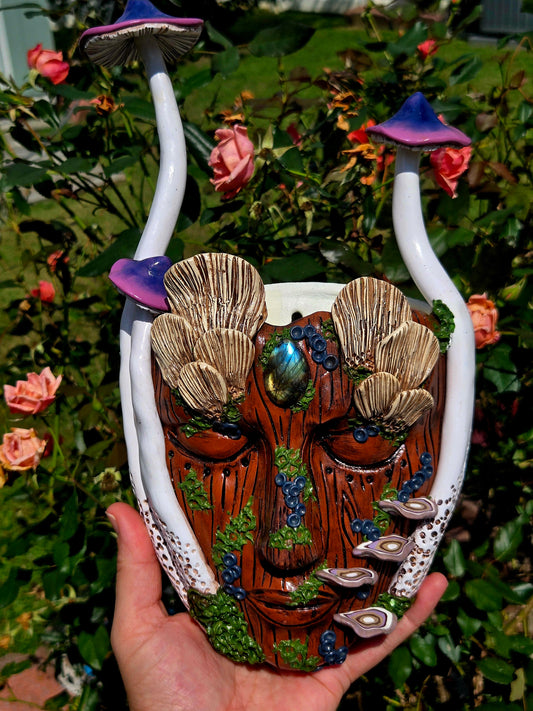 Hanging Wall Planter/ Forest Mushroom Goddess with Labradorite.