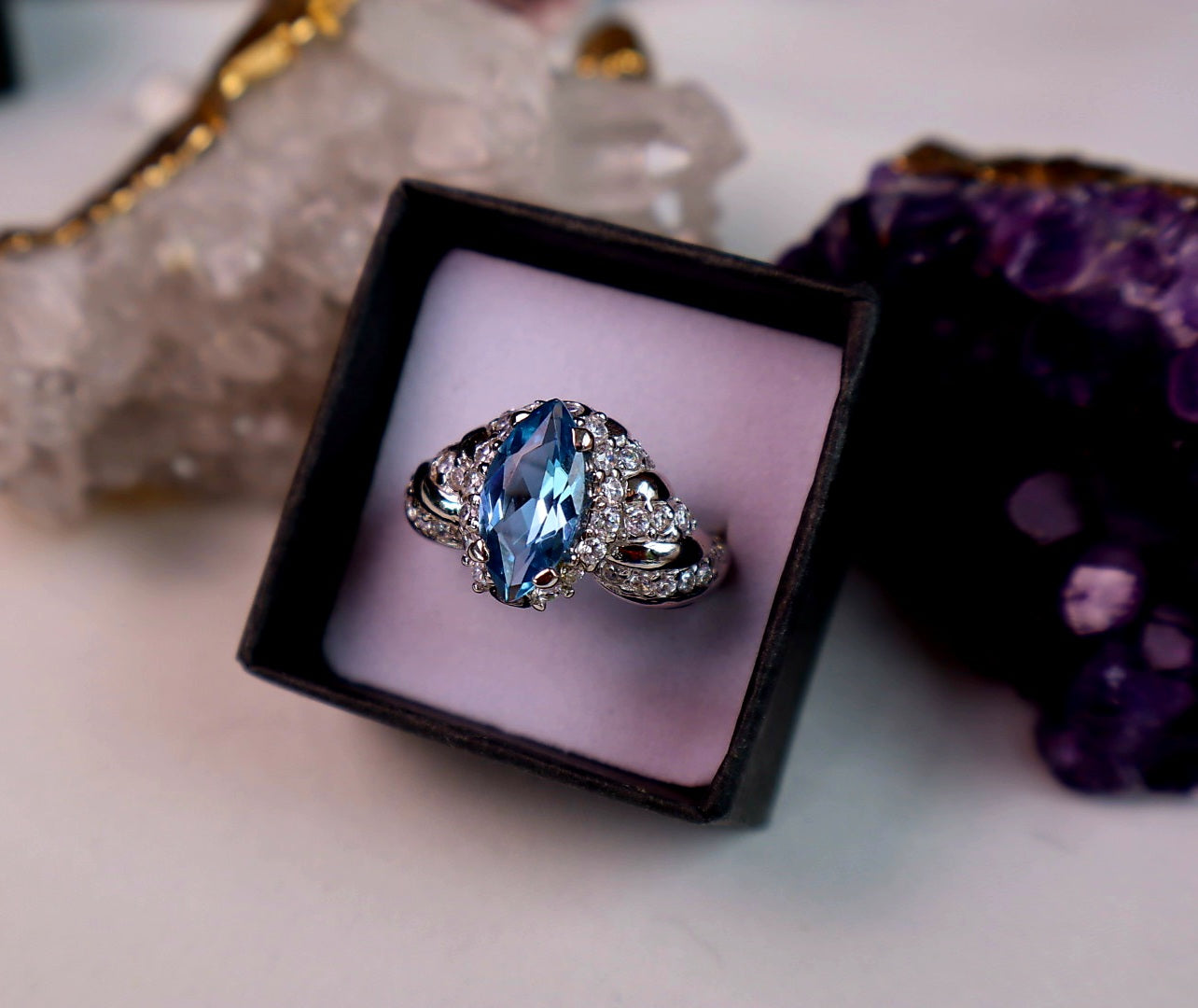 Size 8 Marquise Sapphire-Blue Cz Sterling Silver Ring