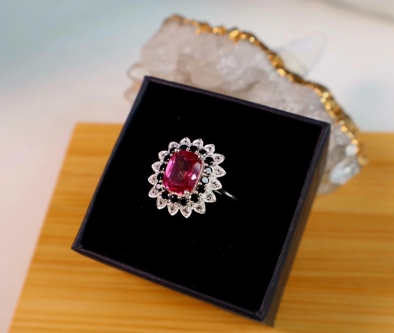 925 Silver Pink Topaz Cluster Stones CocktailRing size 10
