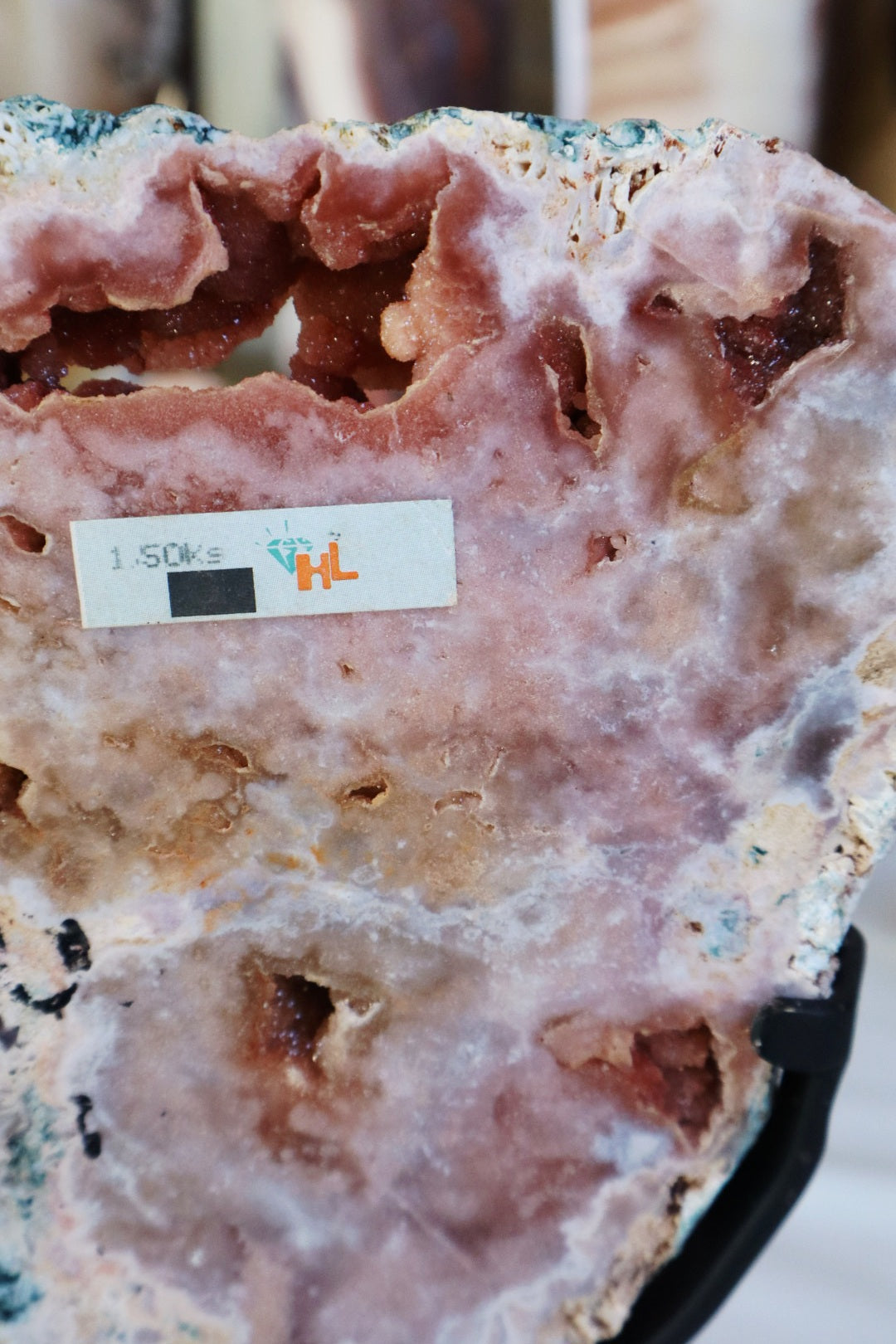 High quality Pink amethyst slab with jasper/custom stand