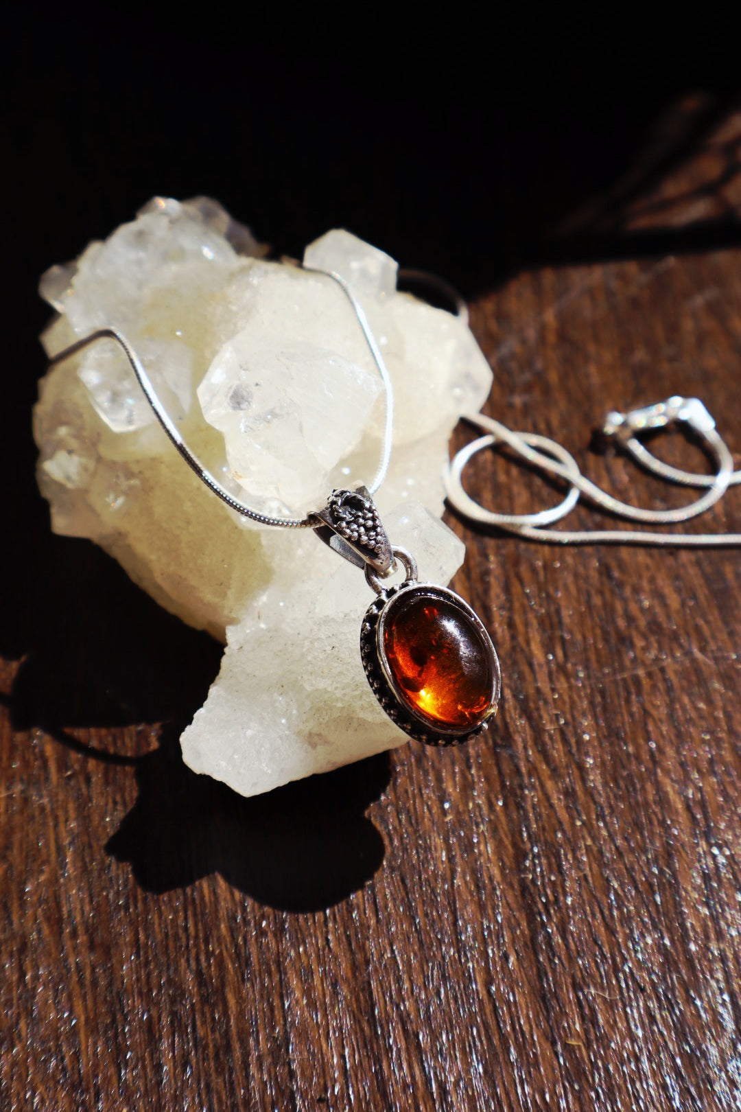 Sterling Silver Medieval Style Amber Jagged necklace