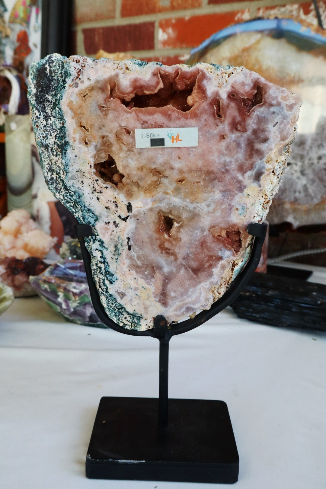 High quality Pink amethyst slab with jasper/custom stand