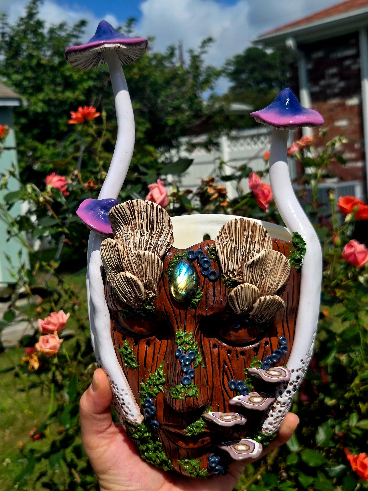 Hanging Wall Planter/ Forest Mushroom Goddess with Labradorite.