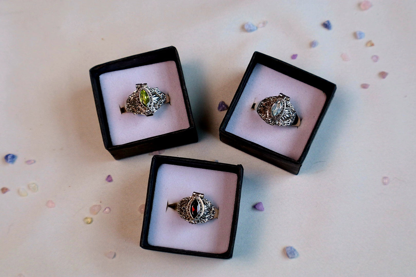 Marquise Faceted Gemstone Sterling Silver Poison Rings (pick your fave)