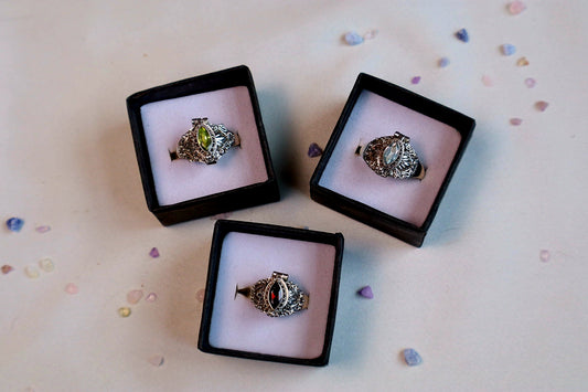 Marquise Faceted Gemstone Sterling Silver Poison Rings (pick your fave)