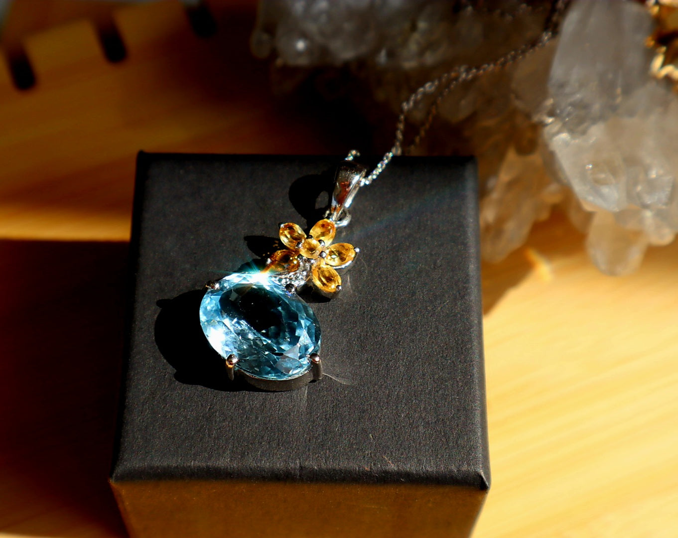 Genuine Blue Topaz & Citrine/ 925 flower necklace