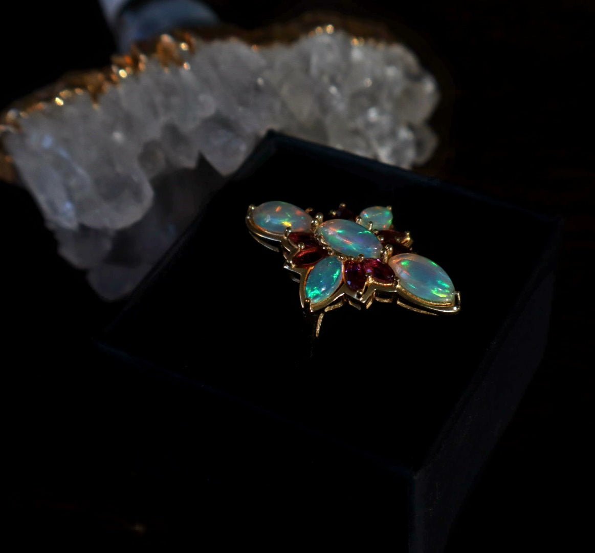 18K Gold Vermiel Over Silver Opal Roselight Cascade Ring size 10