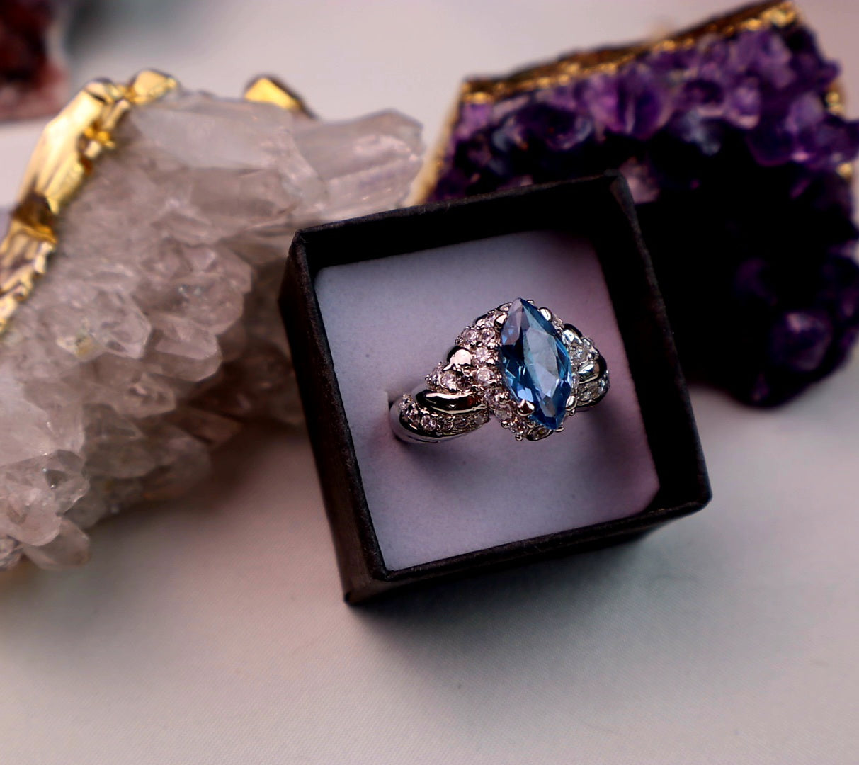 Size 8 Marquise Sapphire-Blue Cz Sterling Silver Ring