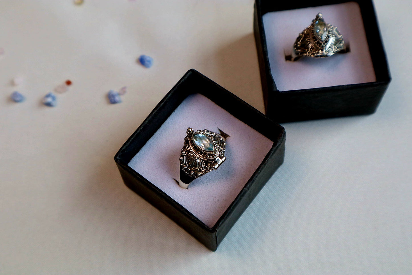 Marquise Faceted Gemstone Sterling Silver Poison Rings (pick your fave)