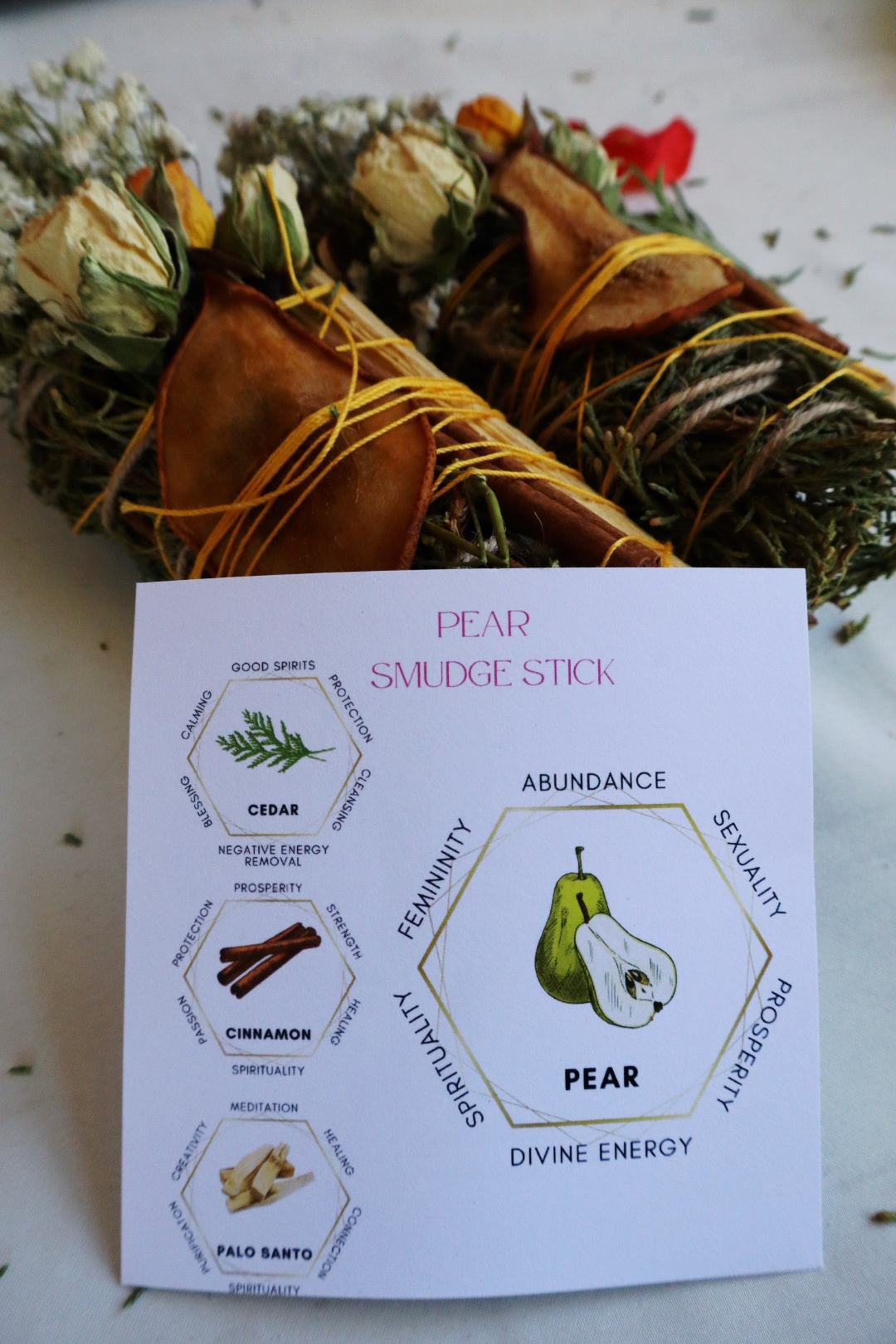 Pear, Palo Santo, Juniper, and Cinnamon Smudge Stick