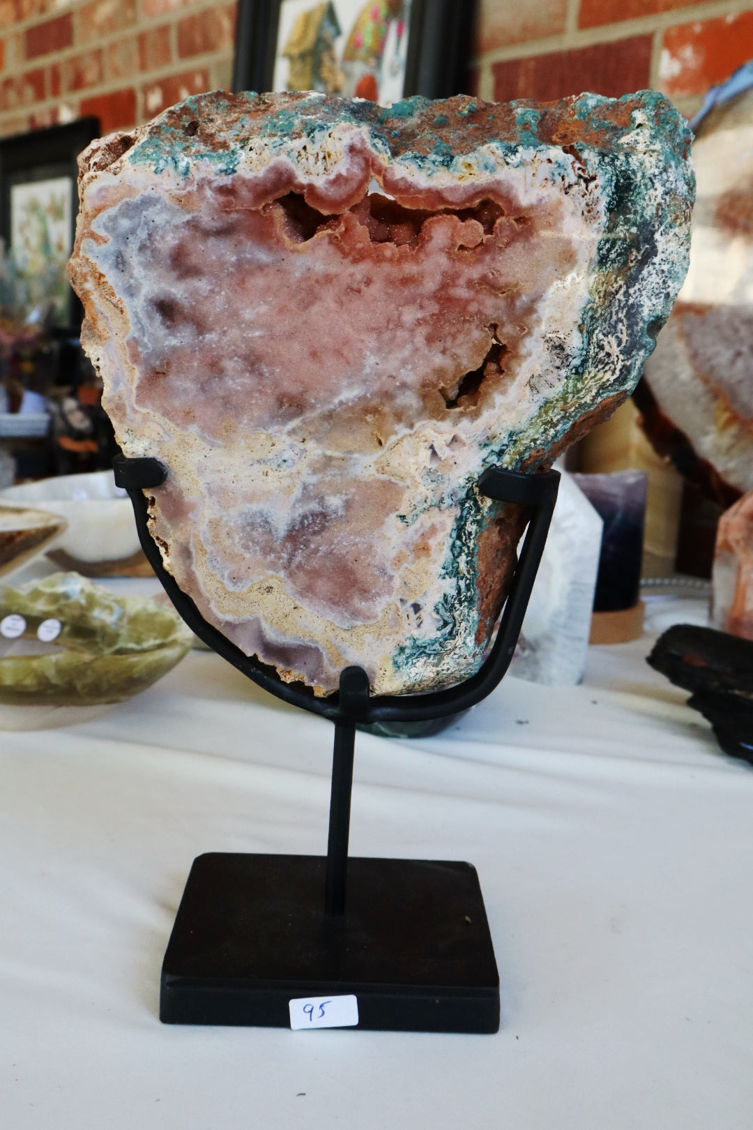 High quality Pink amethyst slab with jasper/custom stand