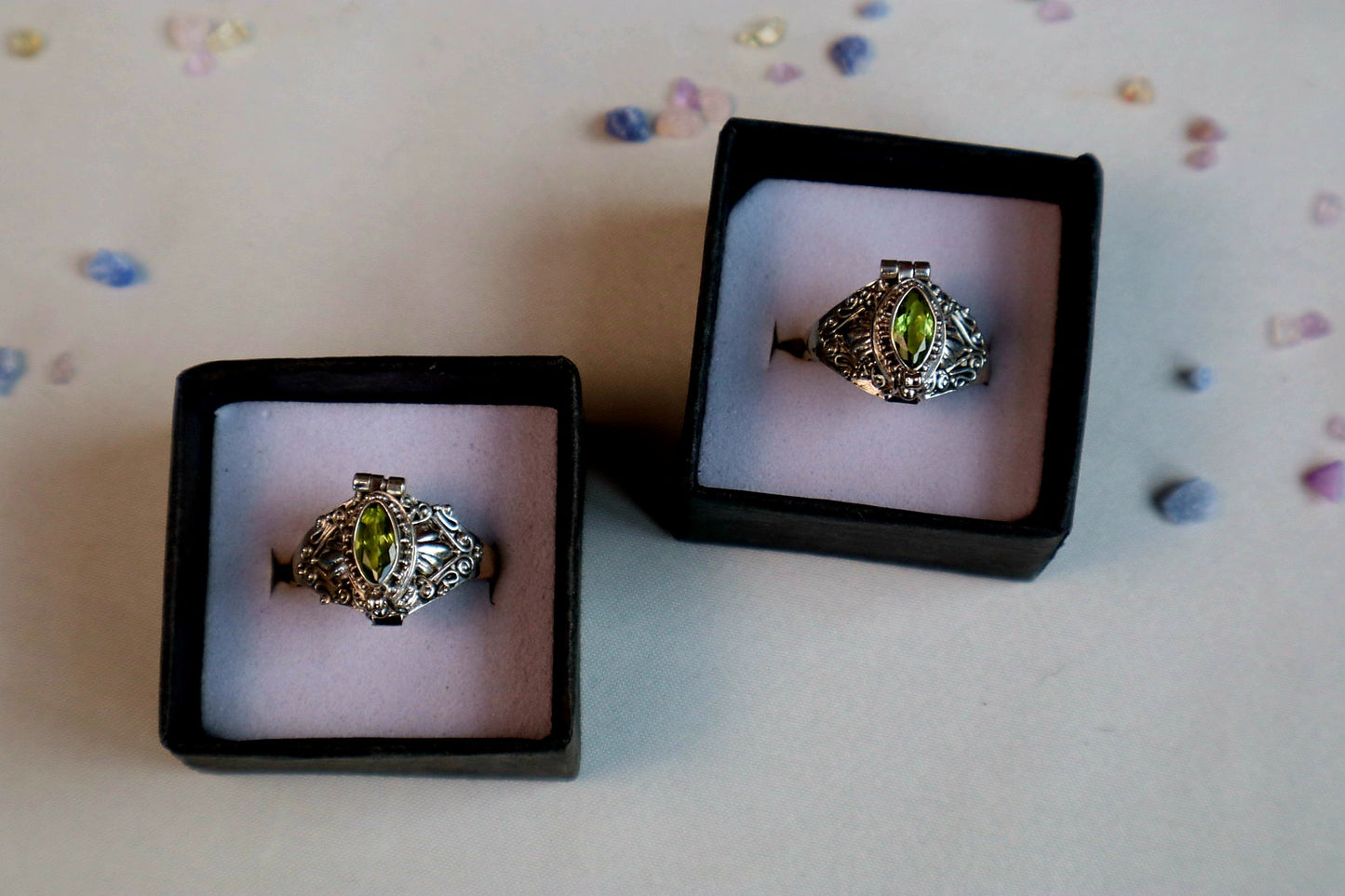 Marquise Faceted Gemstone Sterling Silver Poison Rings (pick your fave)