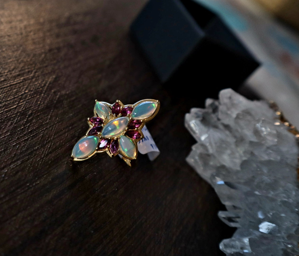 18K Gold Vermiel Over Silver Opal Roselight Cascade Ring size 10