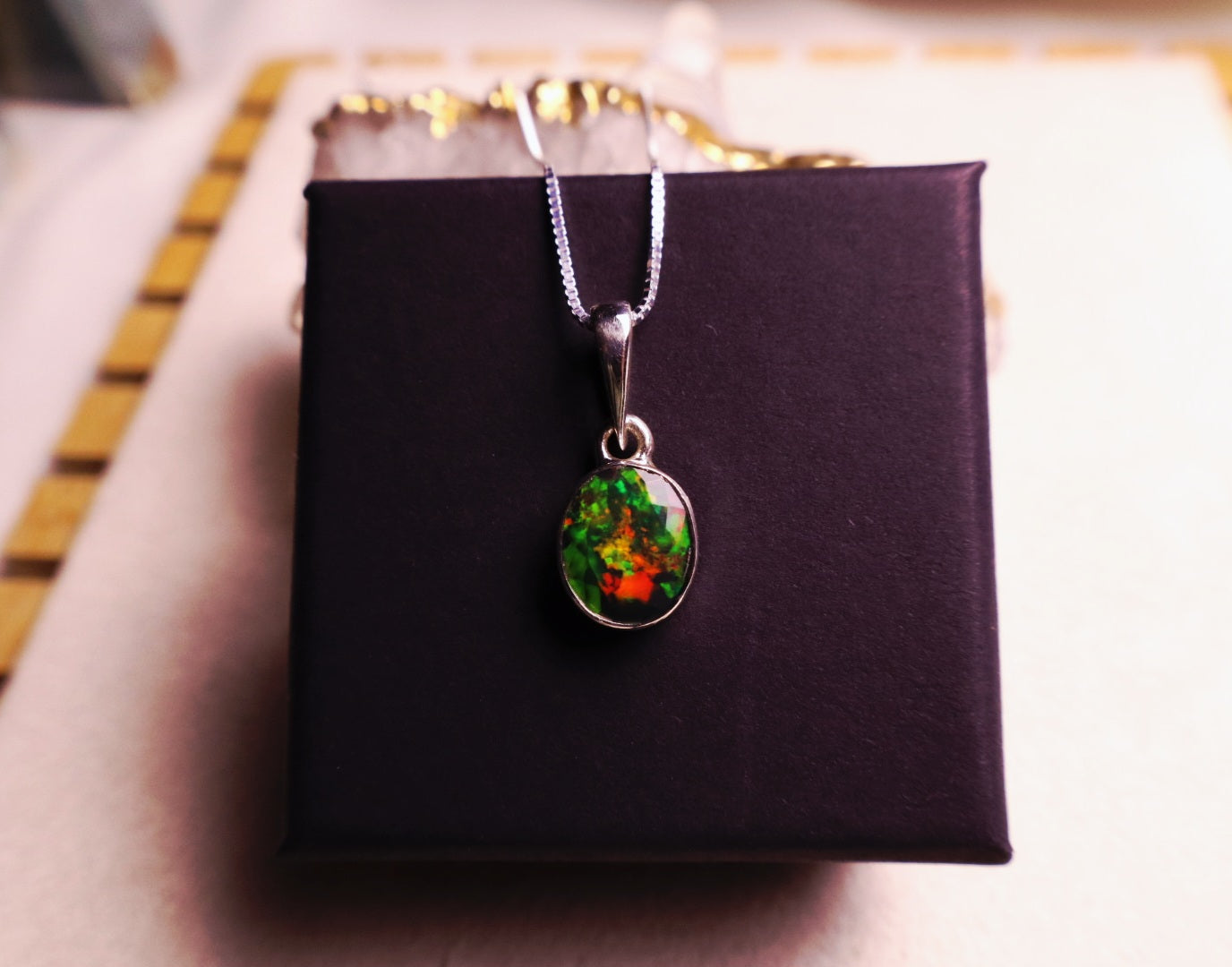 Oval Black opal Pendant with Adjustable chain 925 sterling.