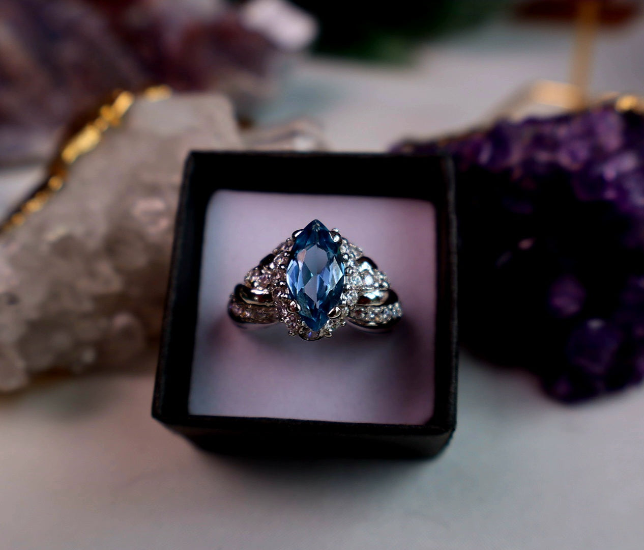 Size 8 Marquise Sapphire-Blue Cz Sterling Silver Ring