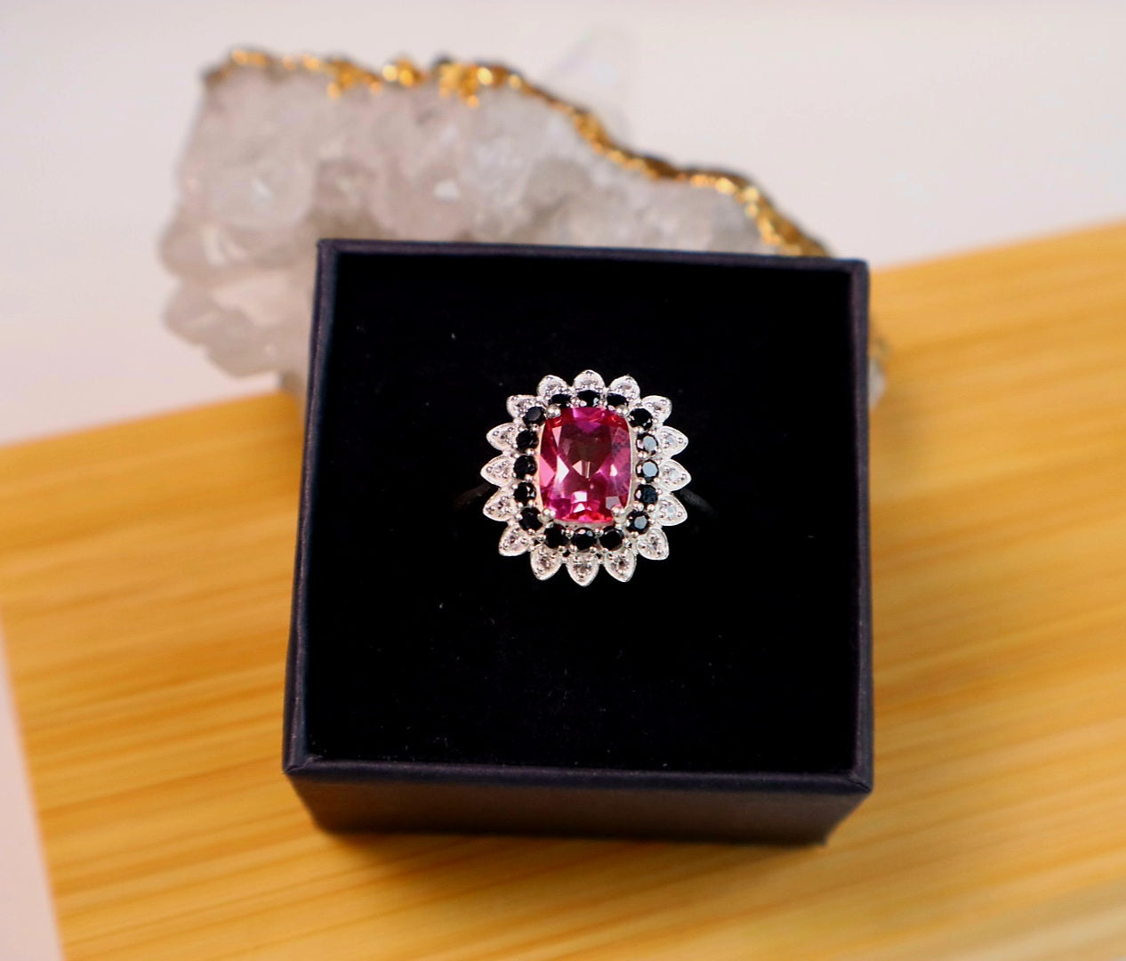925 Silver Pink Topaz Cluster Stones CocktailRing size 10