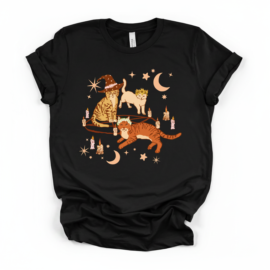 Cat Coven Cat Witch Tee | Witchy Cat Lover Graphic T-Shirt